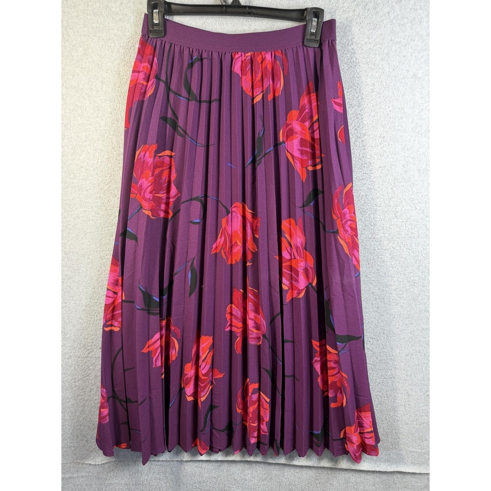 A New Day Skirt Womens Small Purple Floral Pleated Midi Elastic Waist Chiffon